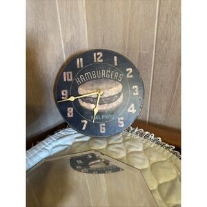 vintage wall clock Made Out Of A Tin Container features a hamburger Design